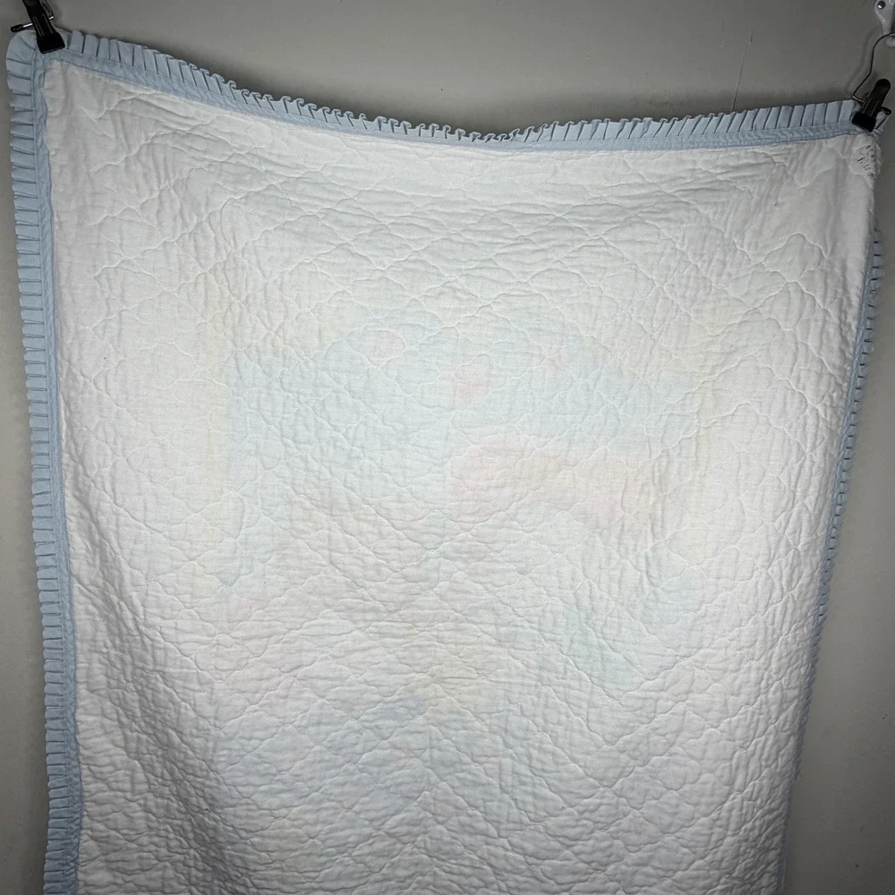 VTG Baby Crib Quilt Blanket‎ Blue Bear Elephant Duck Hearts Boys Nursery Decor